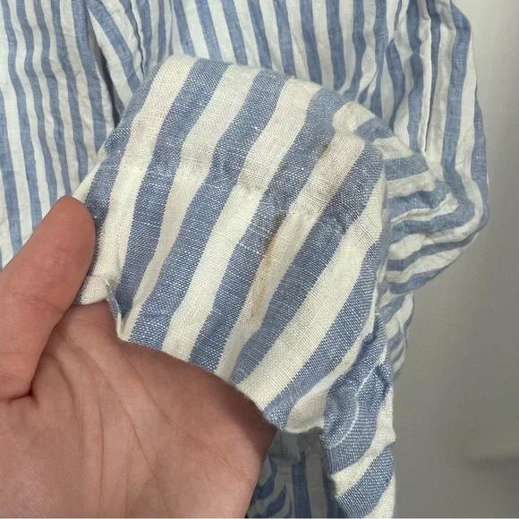 J. Crew Blue White Stripe Linen Wide Leg Cropped Pants - Picture 6 of 7